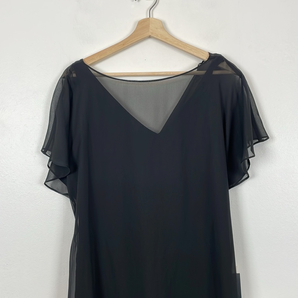 Adrianna Papell Chiffon Overlay Sheer A Line Women M Black Pullover Short Sleeve - Picture 4 of 11